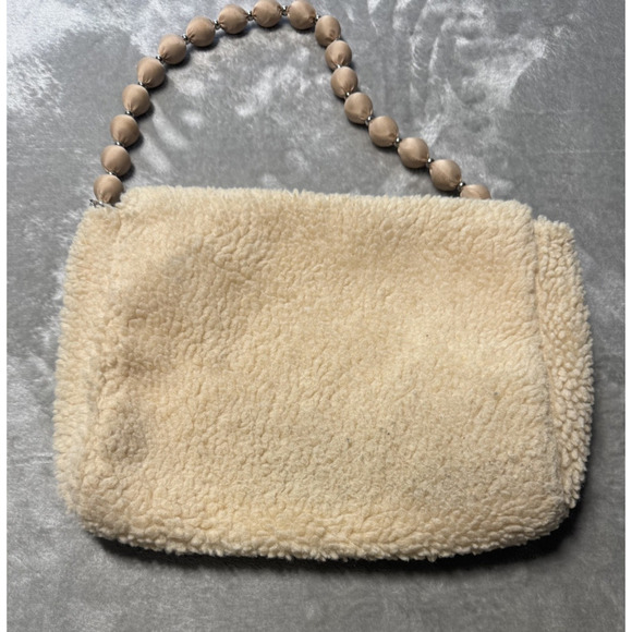 Samantha Pleet Sherpa Fleece Beaded Handle Shoulder Bag Cream Cozy Winter Clutch - Picture 8 of 10